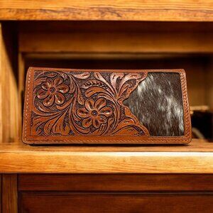 Hand Tooled Genuine Leather Hair on Hide Wallet